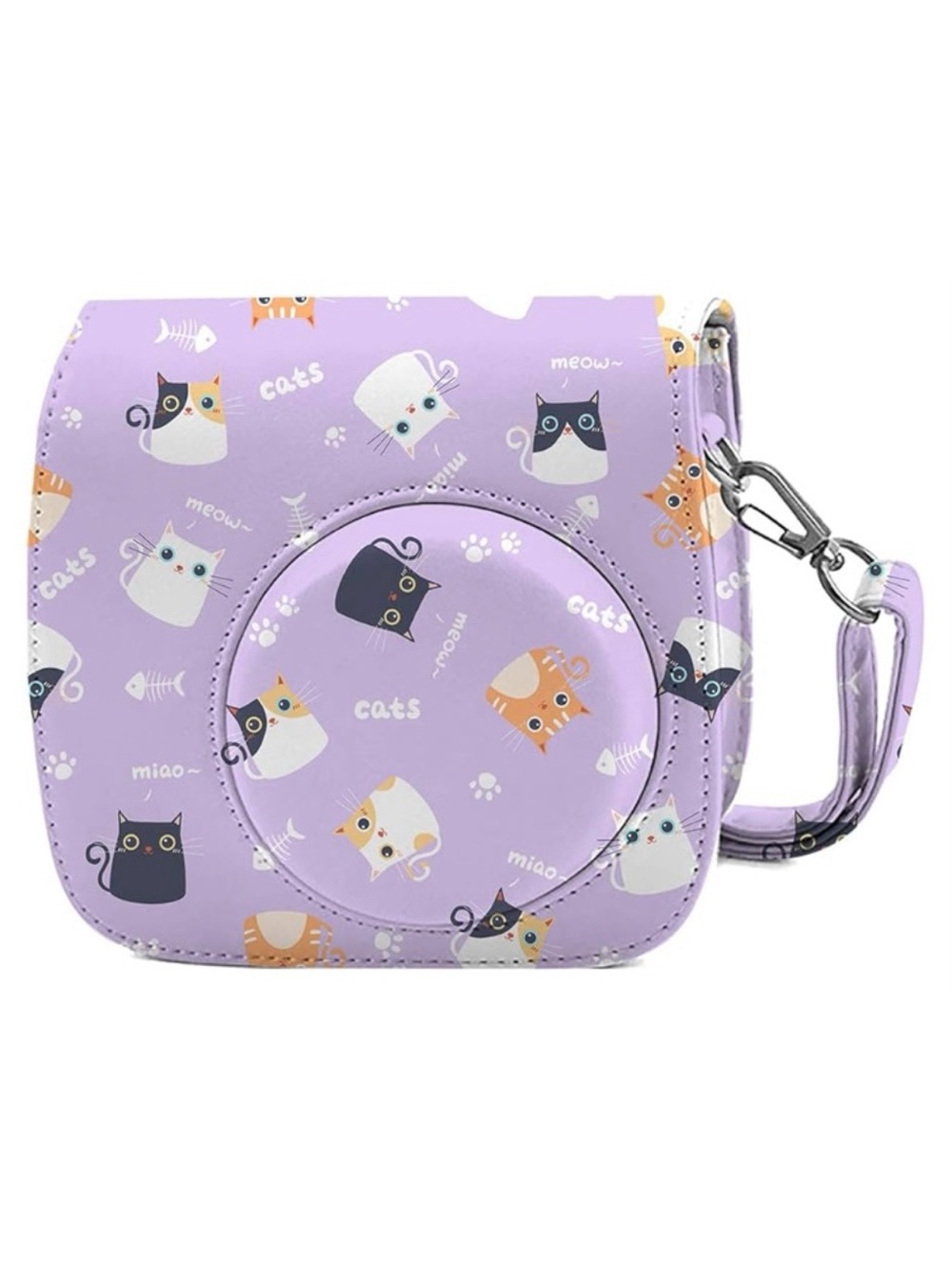 Cute Purple Cat Print Mini Instant Camera Case